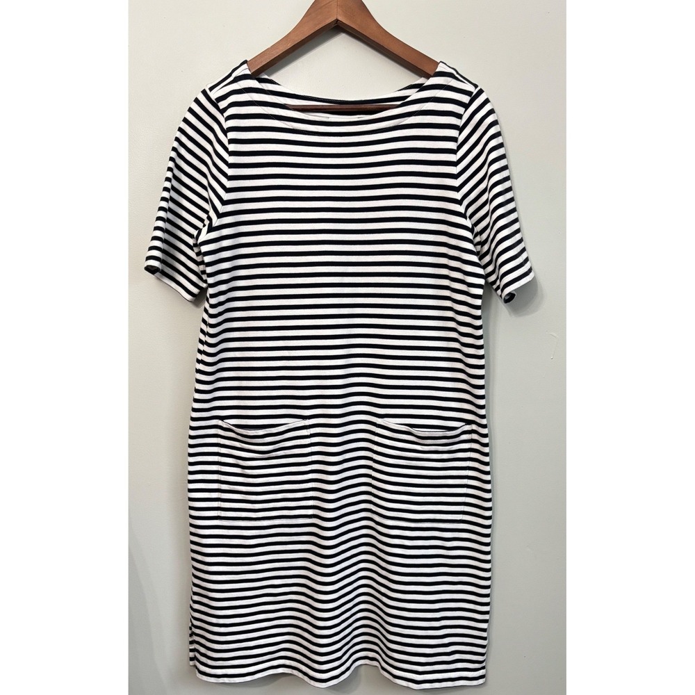 J Jill Dress Women Size M Striped Short Sleeve Casual ‎ Black White
